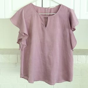 Lilac Flouncy-Sleeved Professional Mock V Top